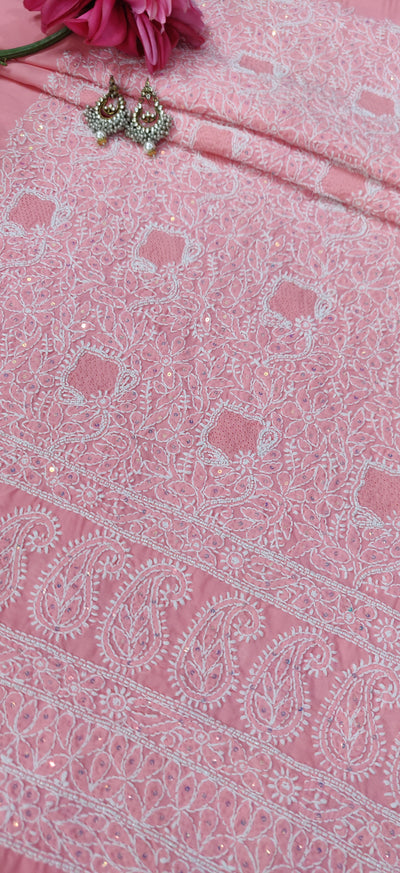 Pink Cotton Chikankari Kurta Dupatta fabric