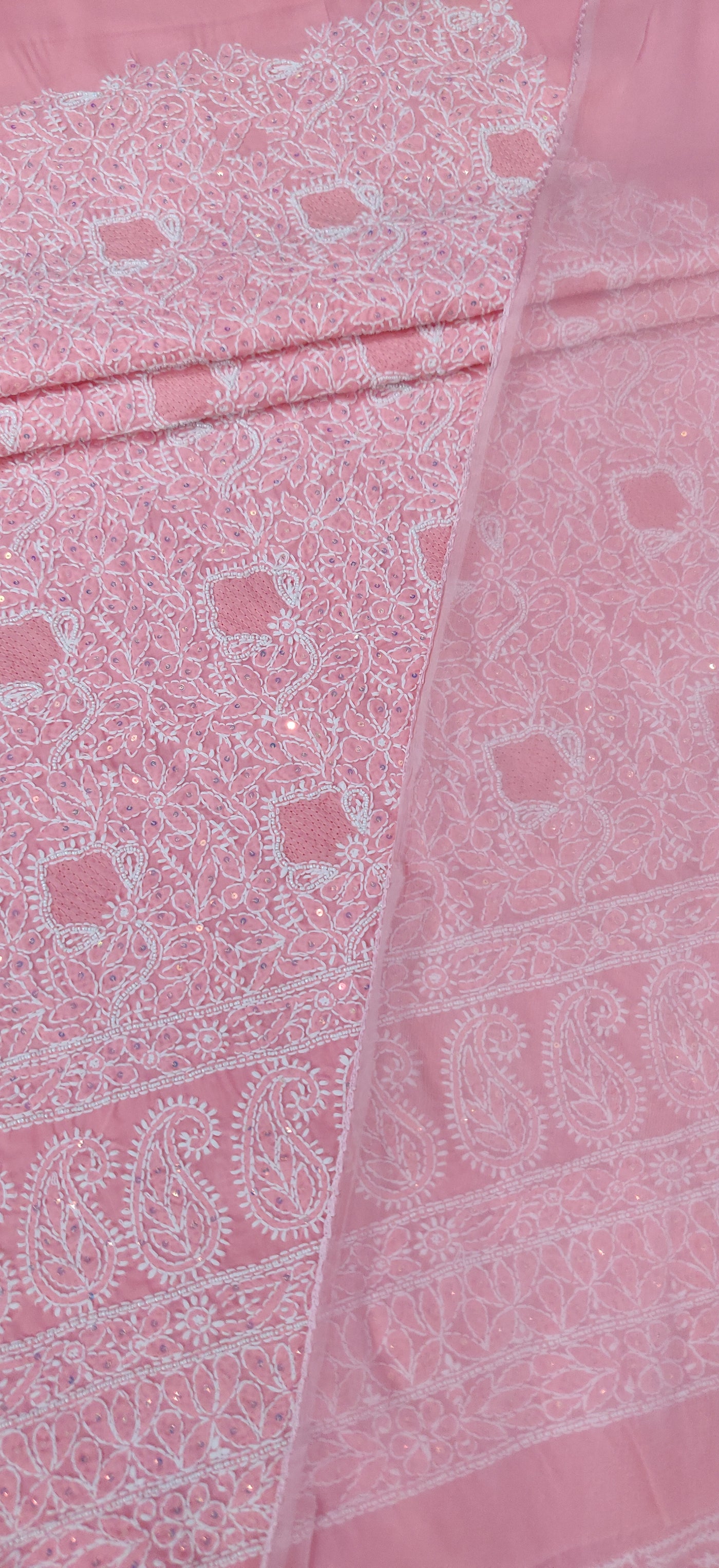 Pink Cotton Chikankari Kurta Dupatta fabric