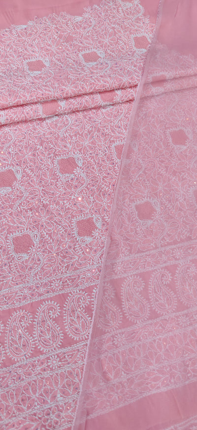 Pink Cotton Chikankari Kurta Dupatta fabric