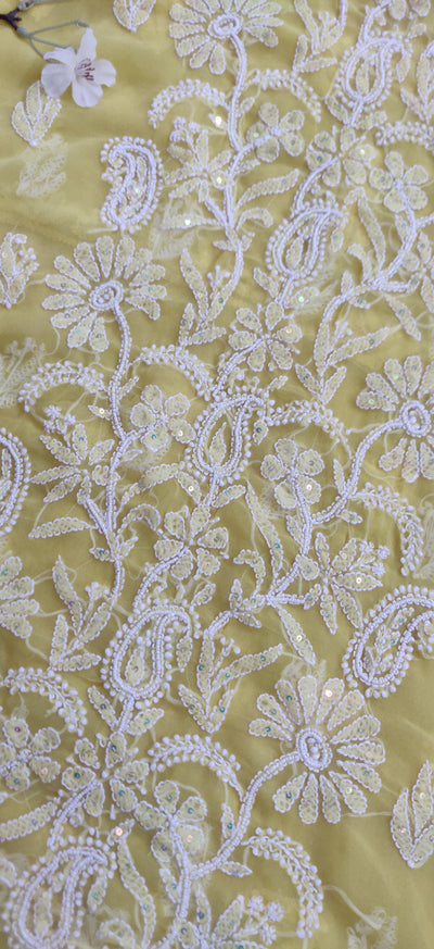 Yellow Georgette Chikankari Kurta Dupatta fabric