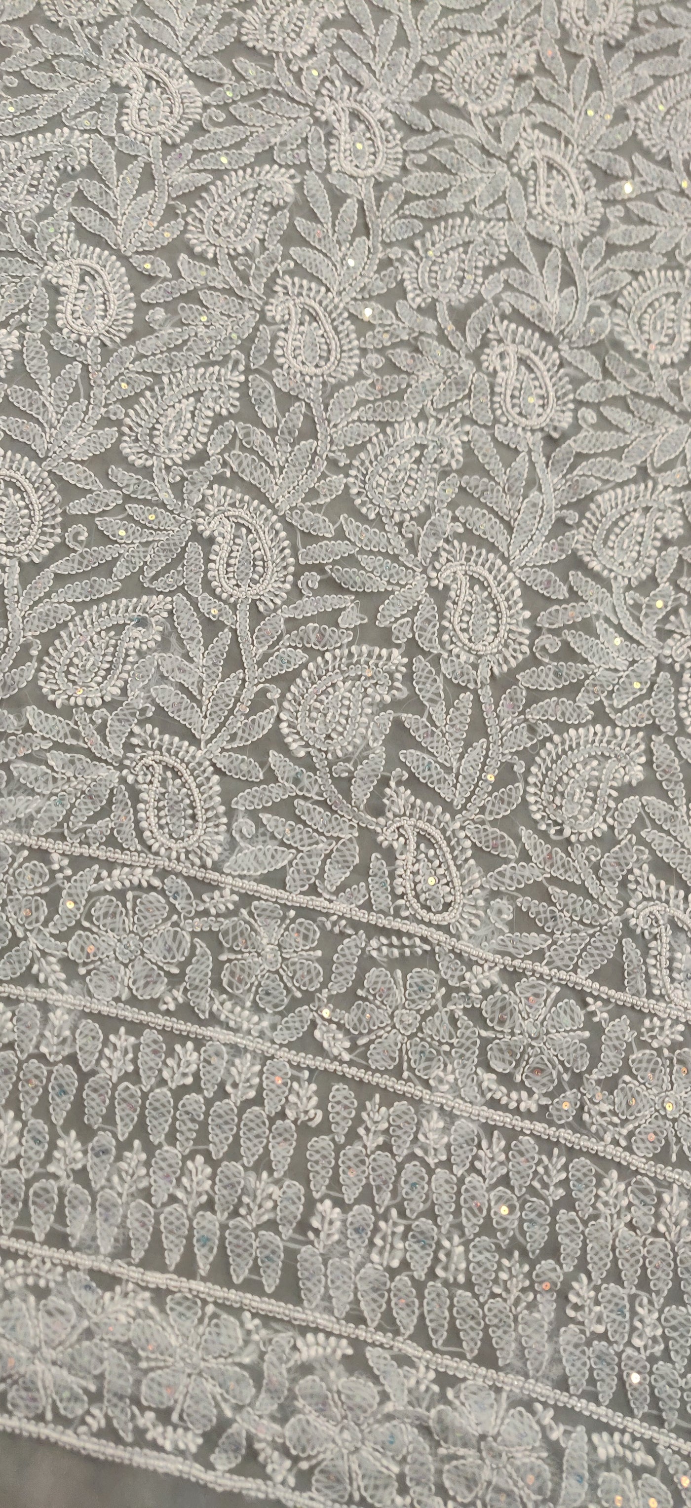 Grey Georgette Chikankari Kurta Dupatta fabric