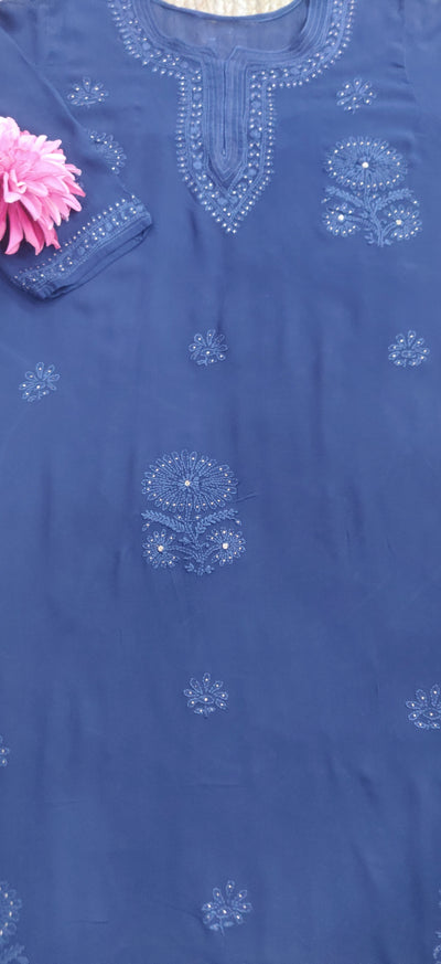 Navy Blue  Pure Georgette Chikankari Kurta