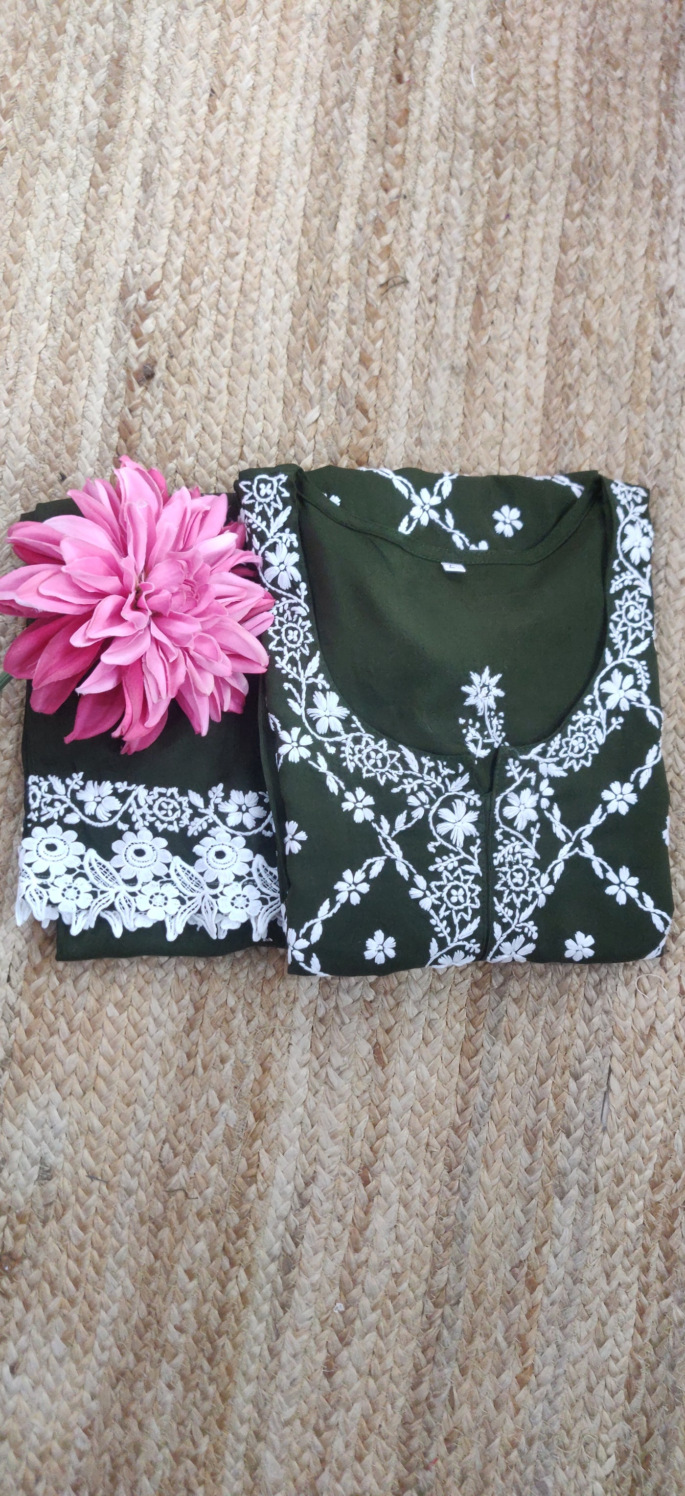 Mehndi Green Rayon Chikankari Set