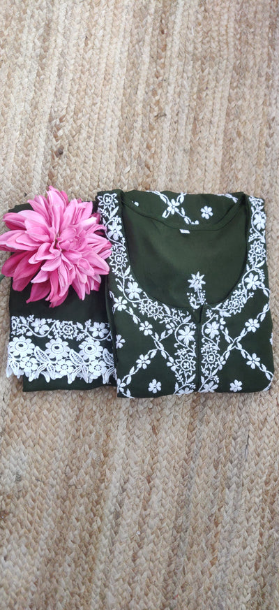 Mehndi Green Rayon Chikankari Set