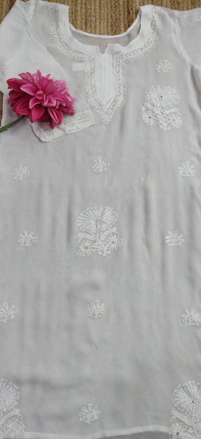 White Pure Georgette Chikankari Kurta