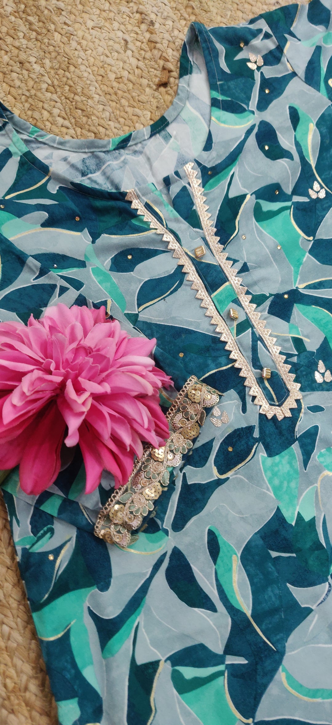 Dark Green Rayon Set with gota patti work