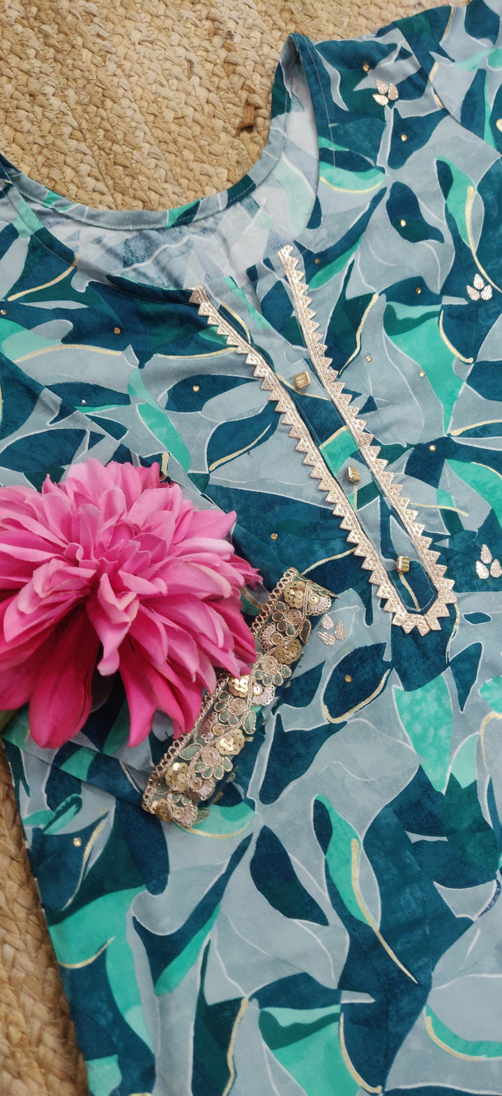 Dark Green Rayon Set with gota patti work