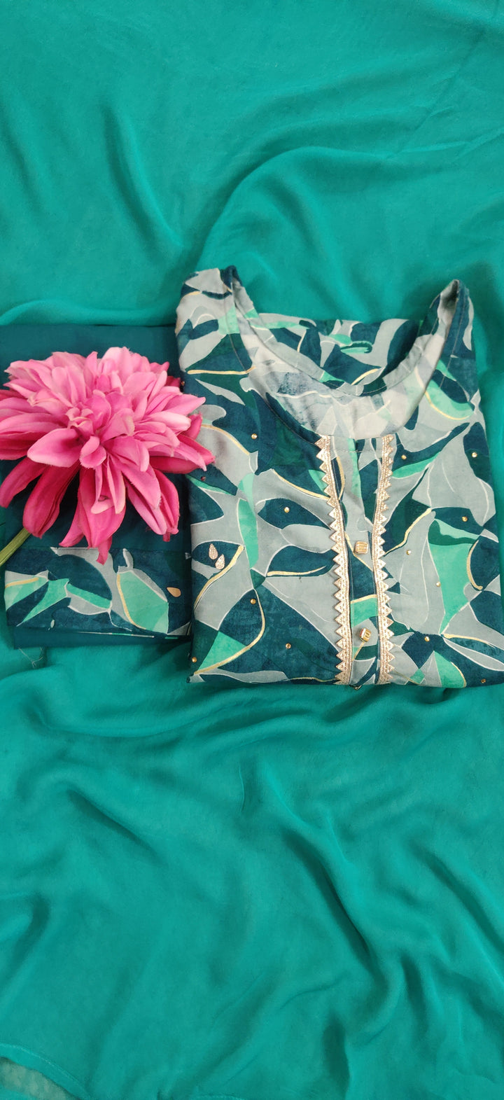 Dark Green Rayon Set with gota patti work