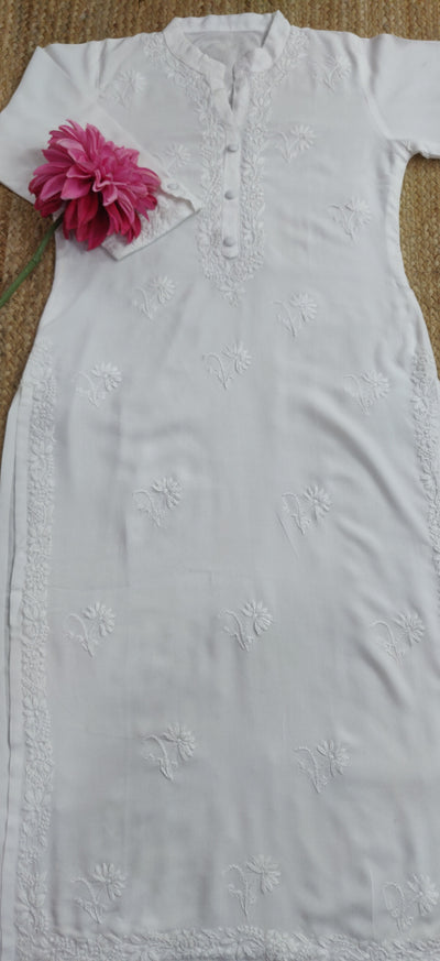 White Rayon Chikankari Kurta