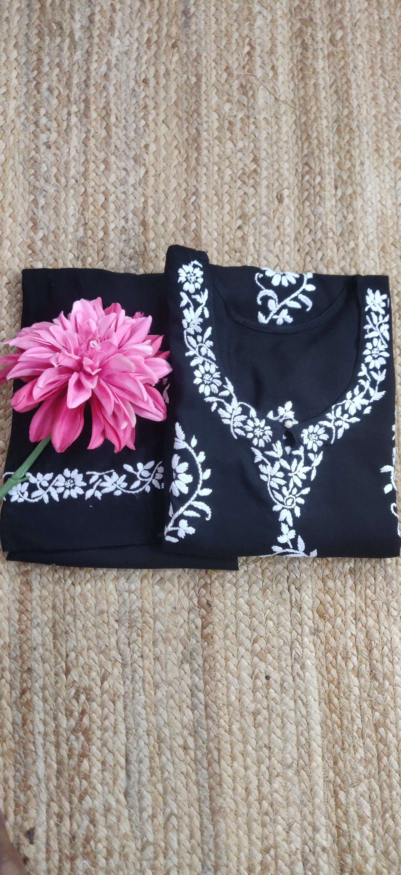 Black Rayon Chikankari Kurta Pant Set-Custom Made