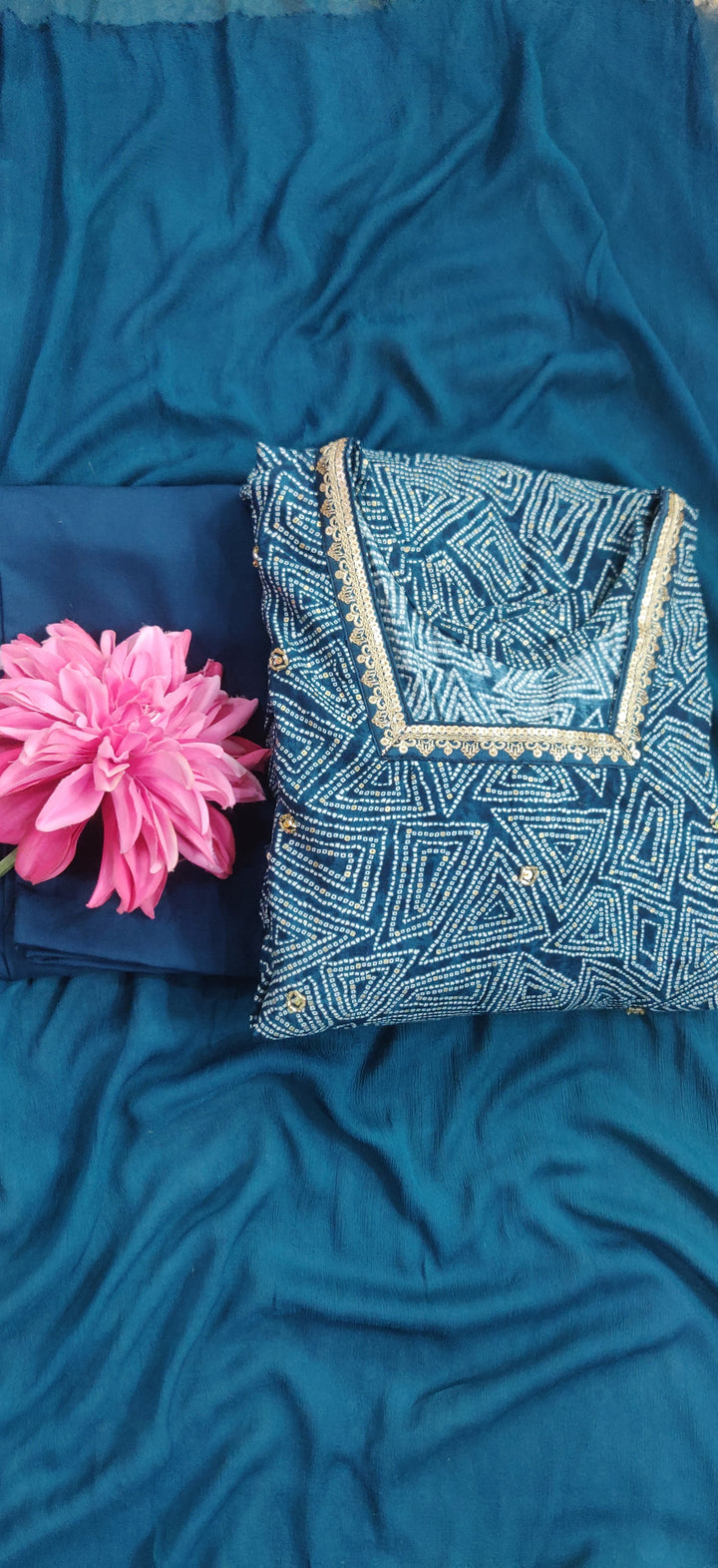 Peacock Blue Bandhani  Nayra Set
