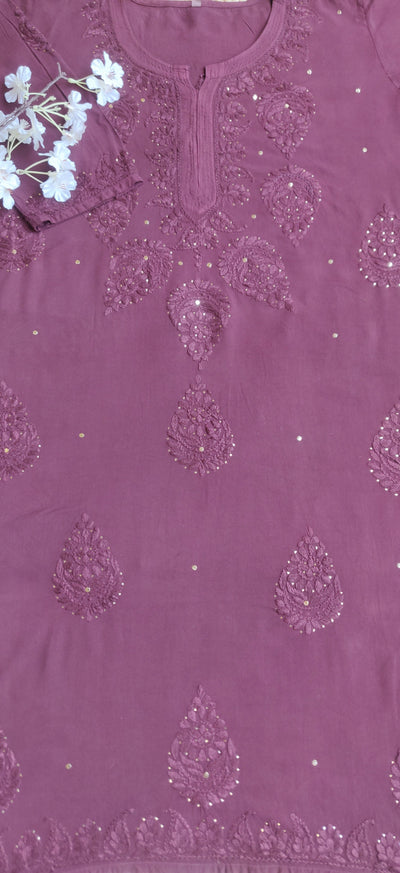 Wine Rayon Chikankari Kurta