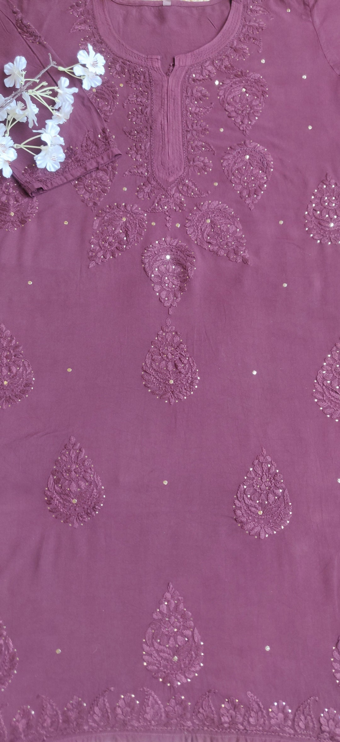 Wine Rayon Chikankari Kurta- Custom Made