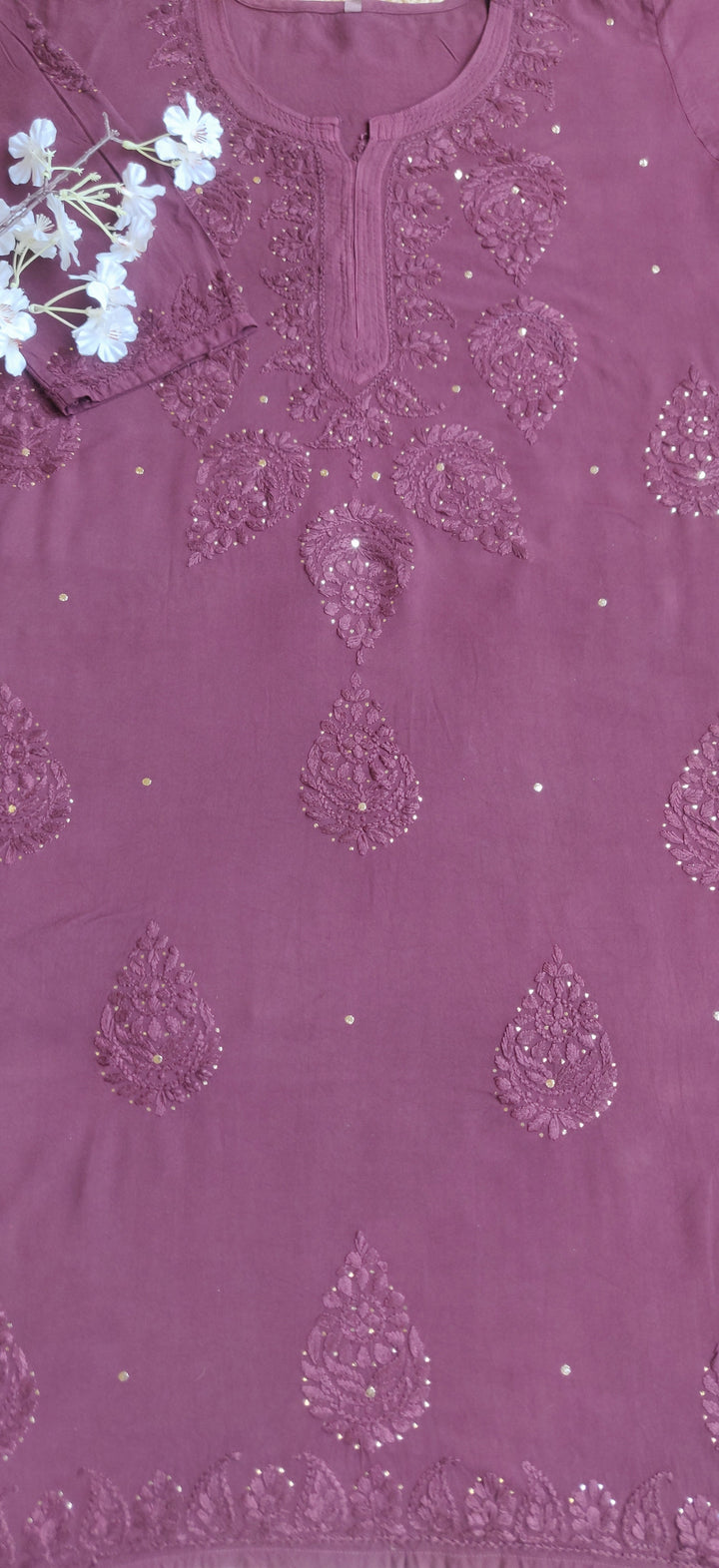 Wine Rayon Chikankari Kurta- Custom Made