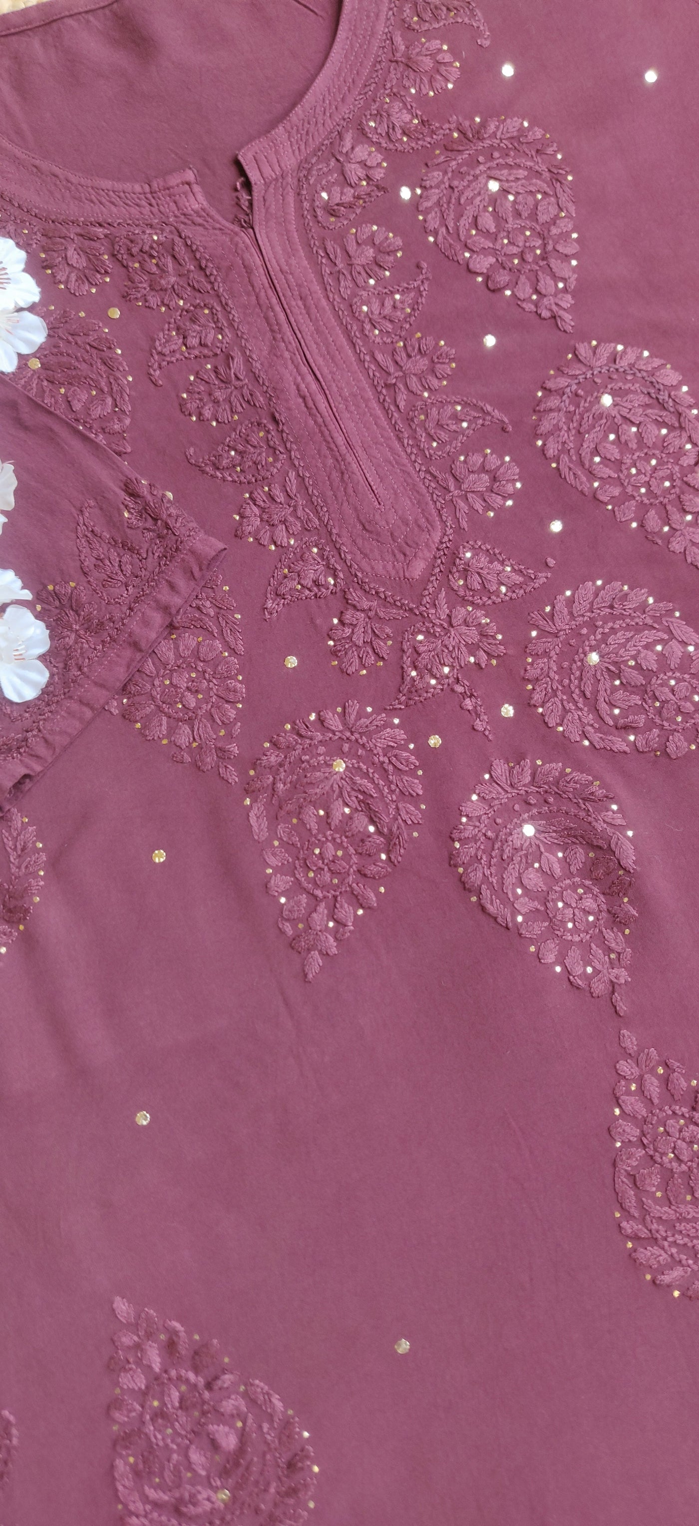 Wine Rayon Chikankari Kurta