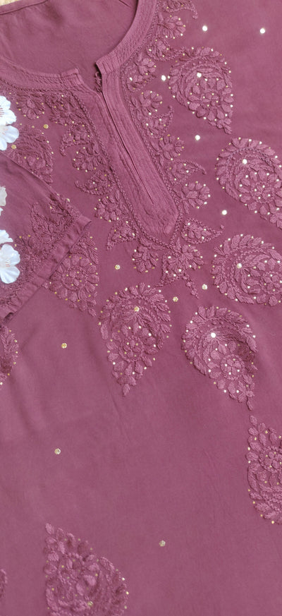 Wine Rayon Chikankari Kurta- Custom Made