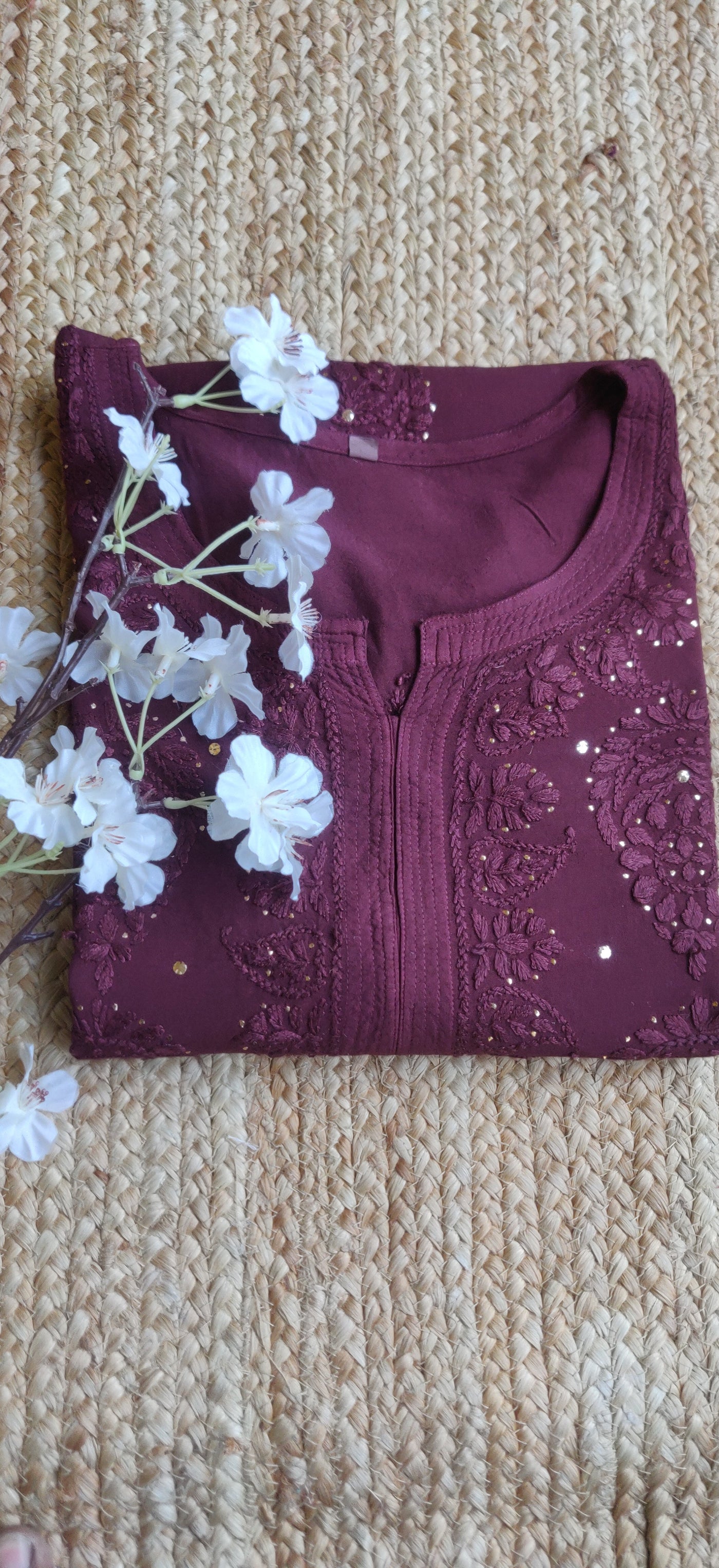 Wine Rayon Chikankari Kurta