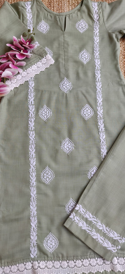 Light Green Chikankari Co-Ord Set - Custom Made