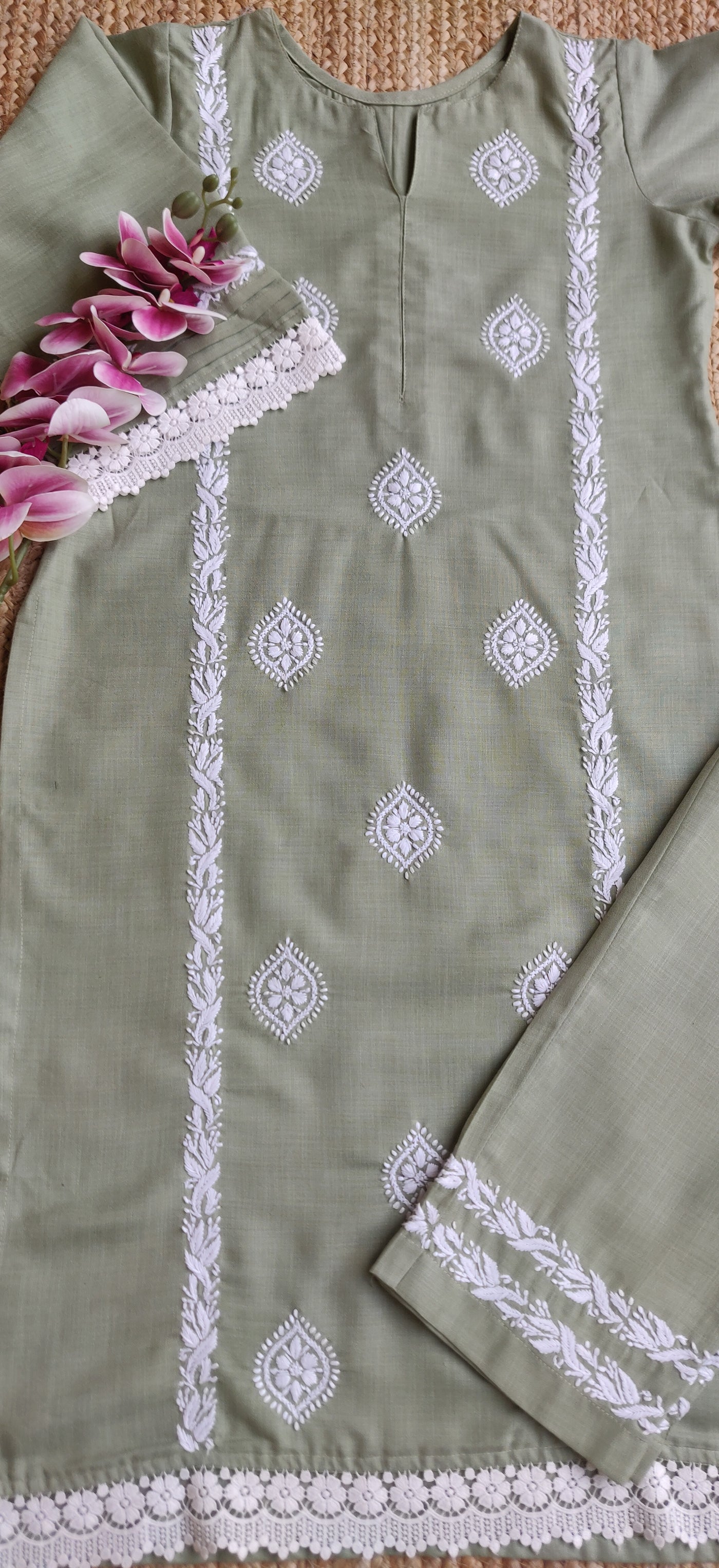 Light Green Chikankari Co-Ord Set - Custom Made