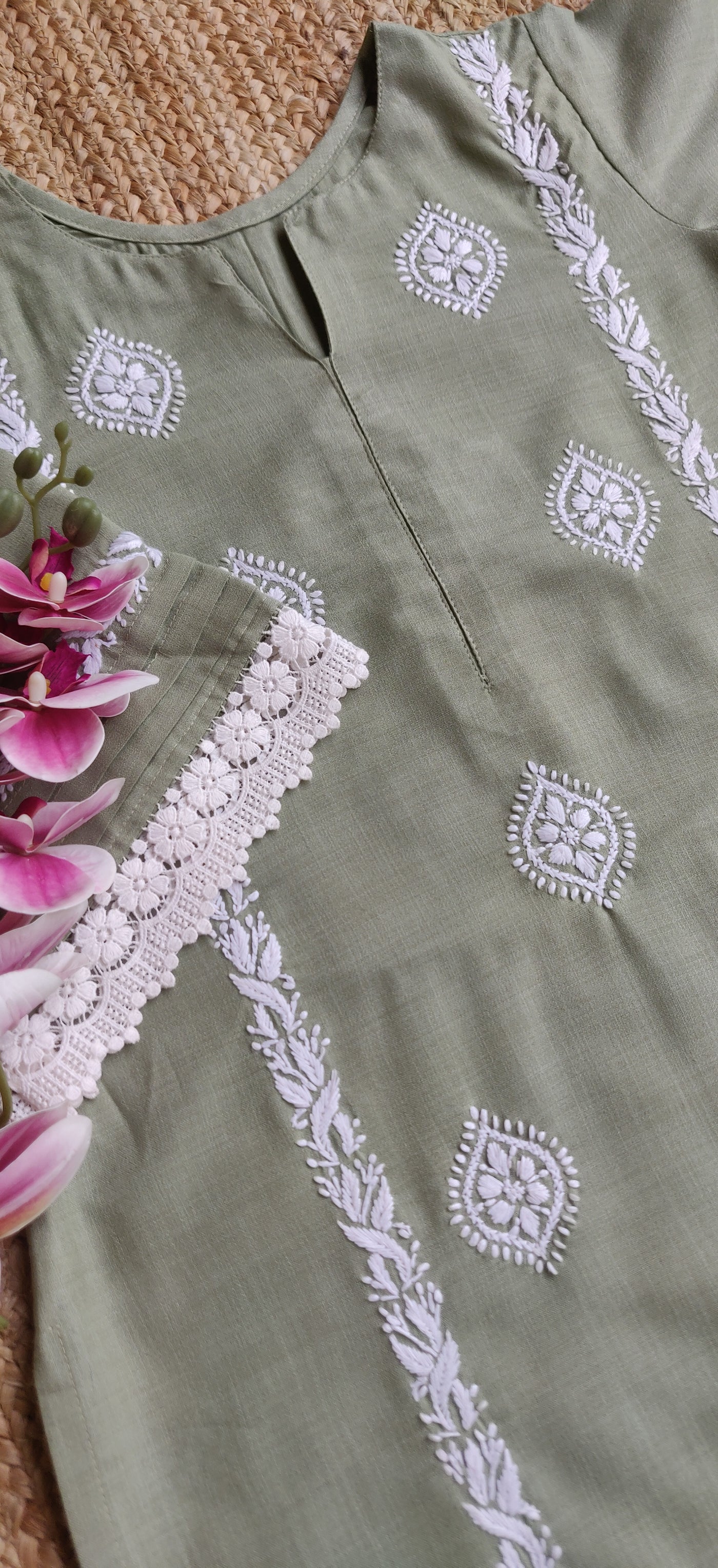 Light Green Chikankari Co-Ord Set - Custom Made