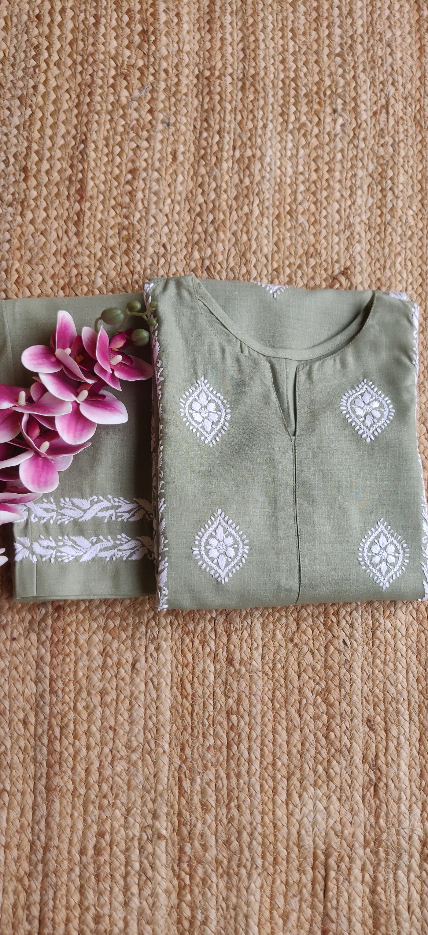 Light Green Chikankari Co-Ord Set - Custom Made