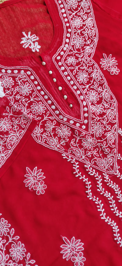 Maroon  Georgette Chikankari Kurta