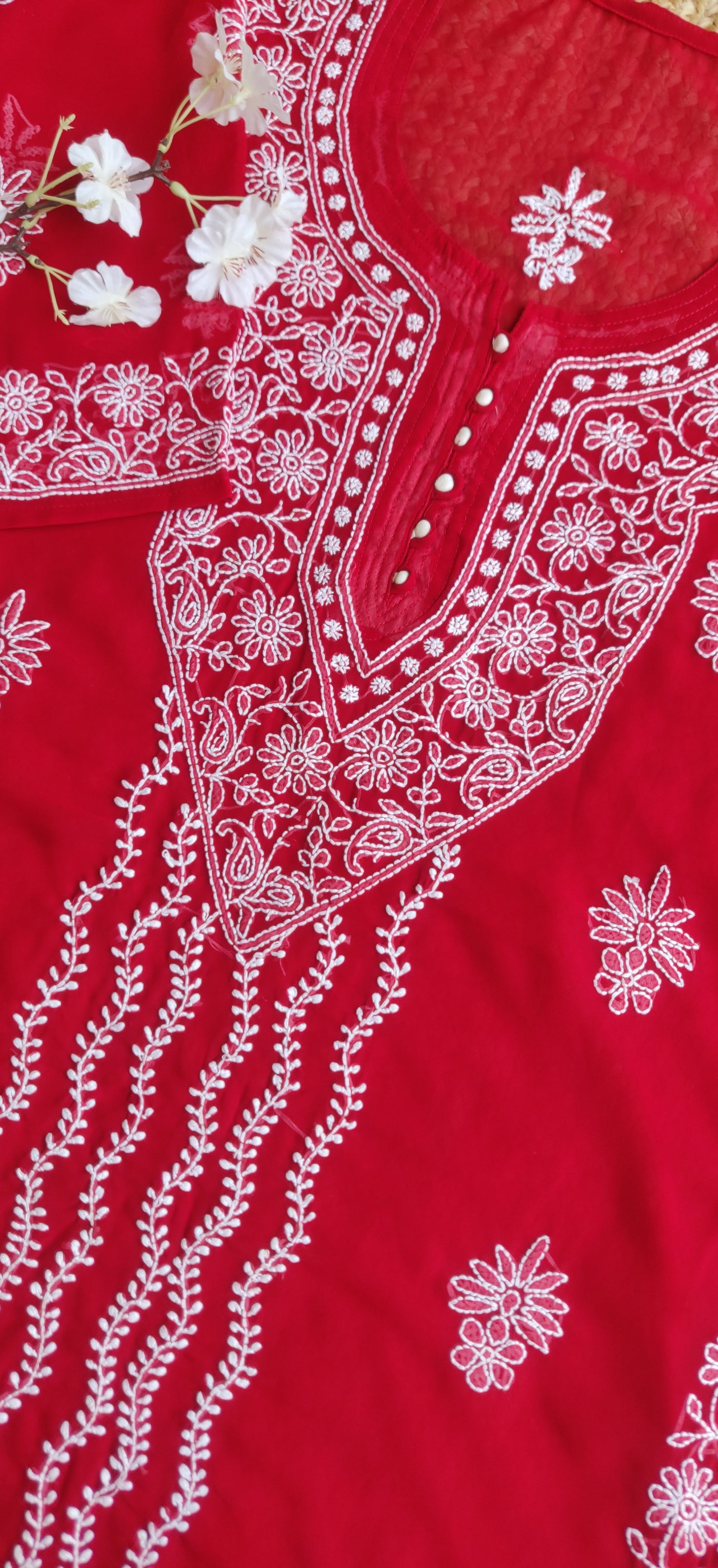 Maroon  Georgette Chikankari Kurta