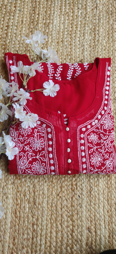 Maroon  Georgette Chikankari Kurta