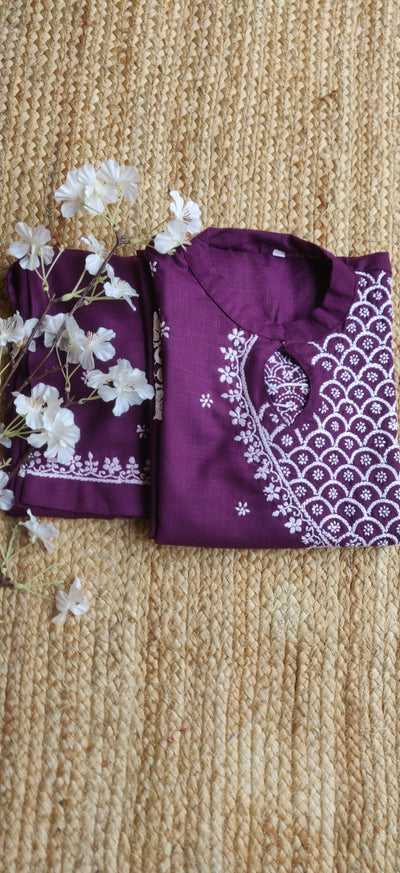 Wine Chikankari Co-Ord Set-Custom Made