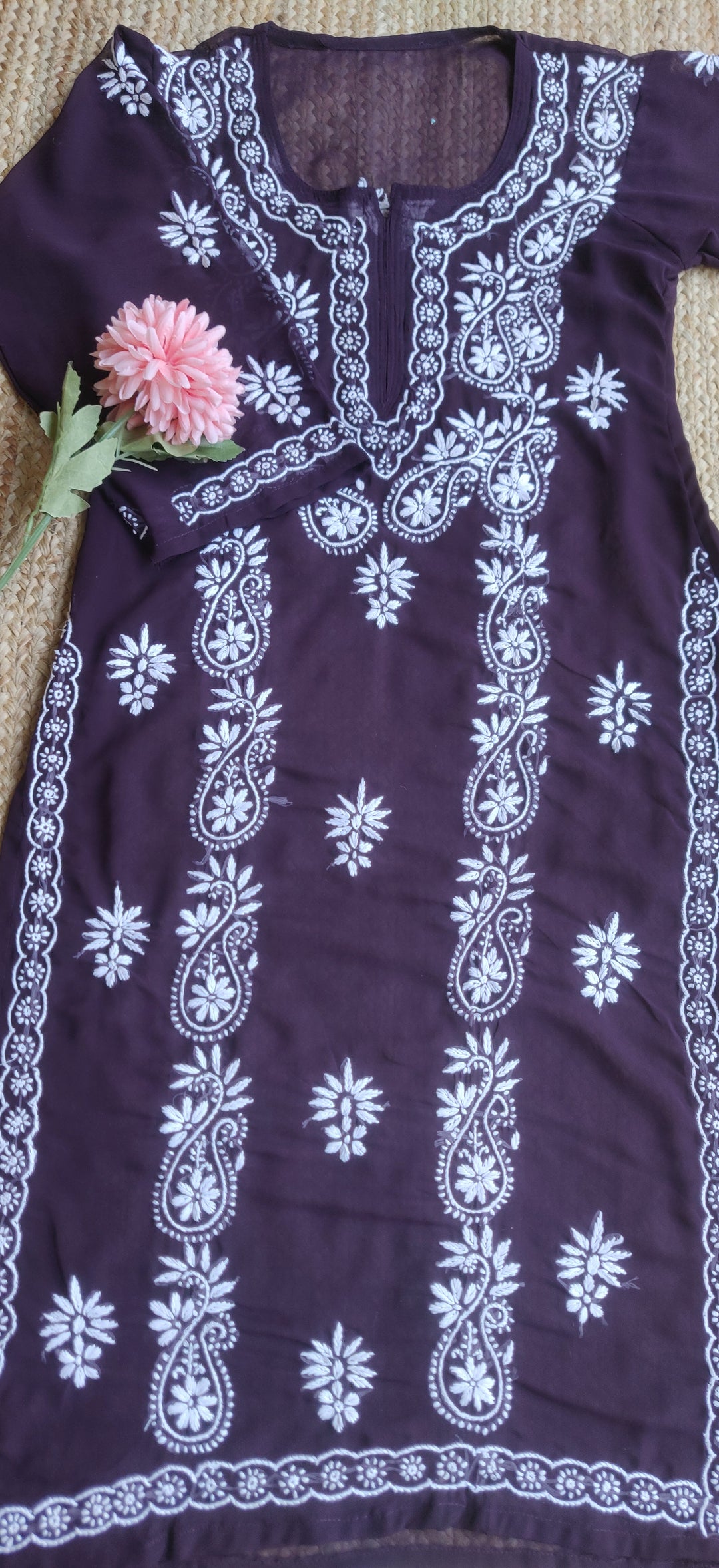 Wine Georgette Chikankari Kurta
