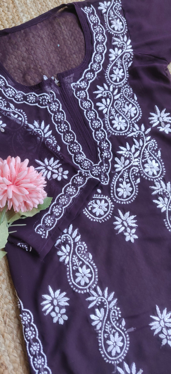 Wine Georgette Chikankari Kurta