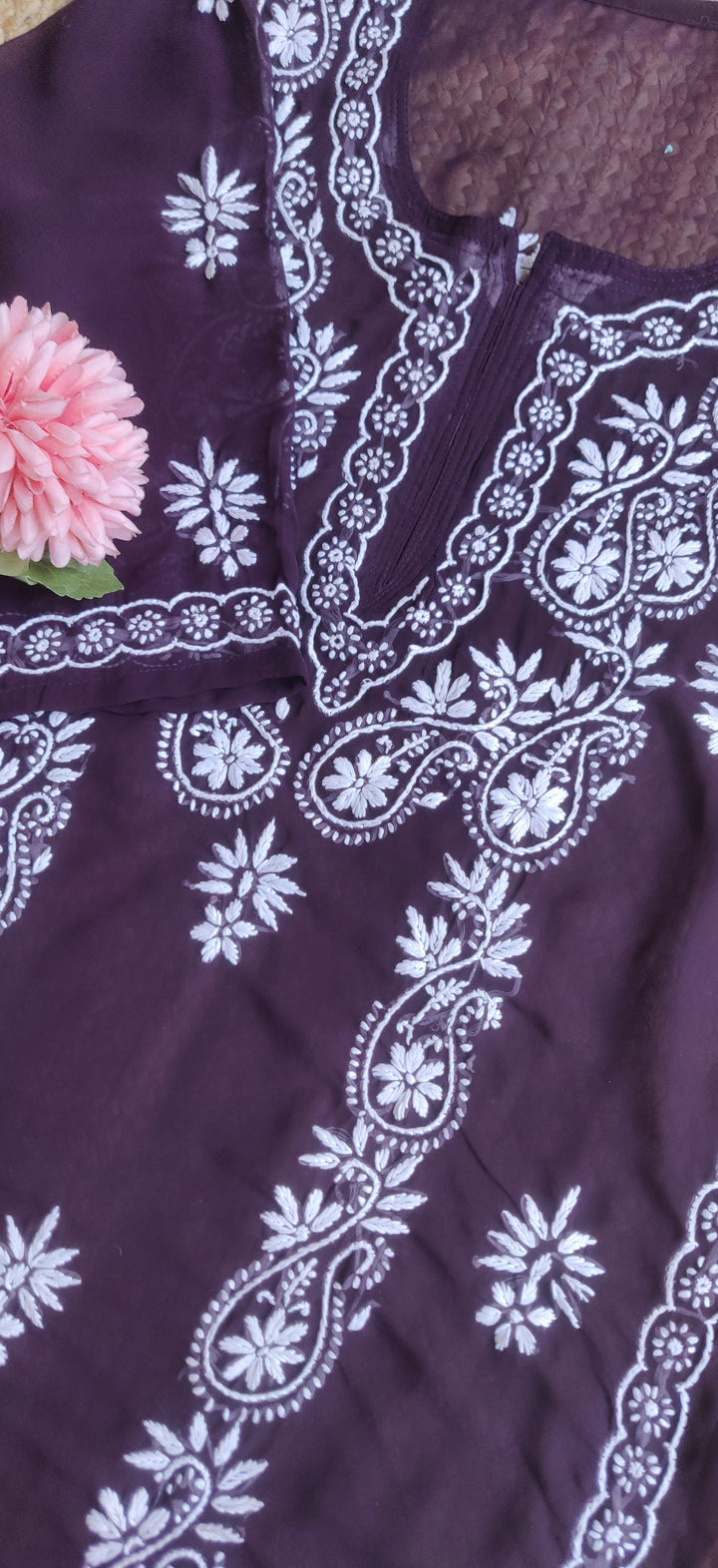 Wine Georgette Chikankari Kurta