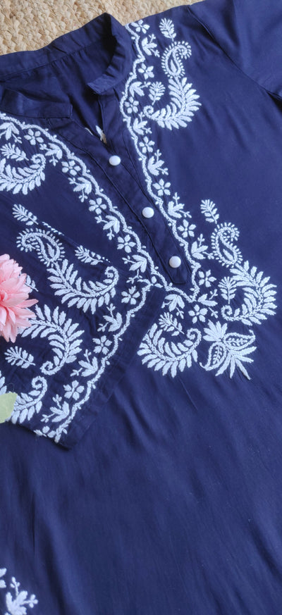 Navy Blue Silk Cotton Chikankari Co-Ord Set