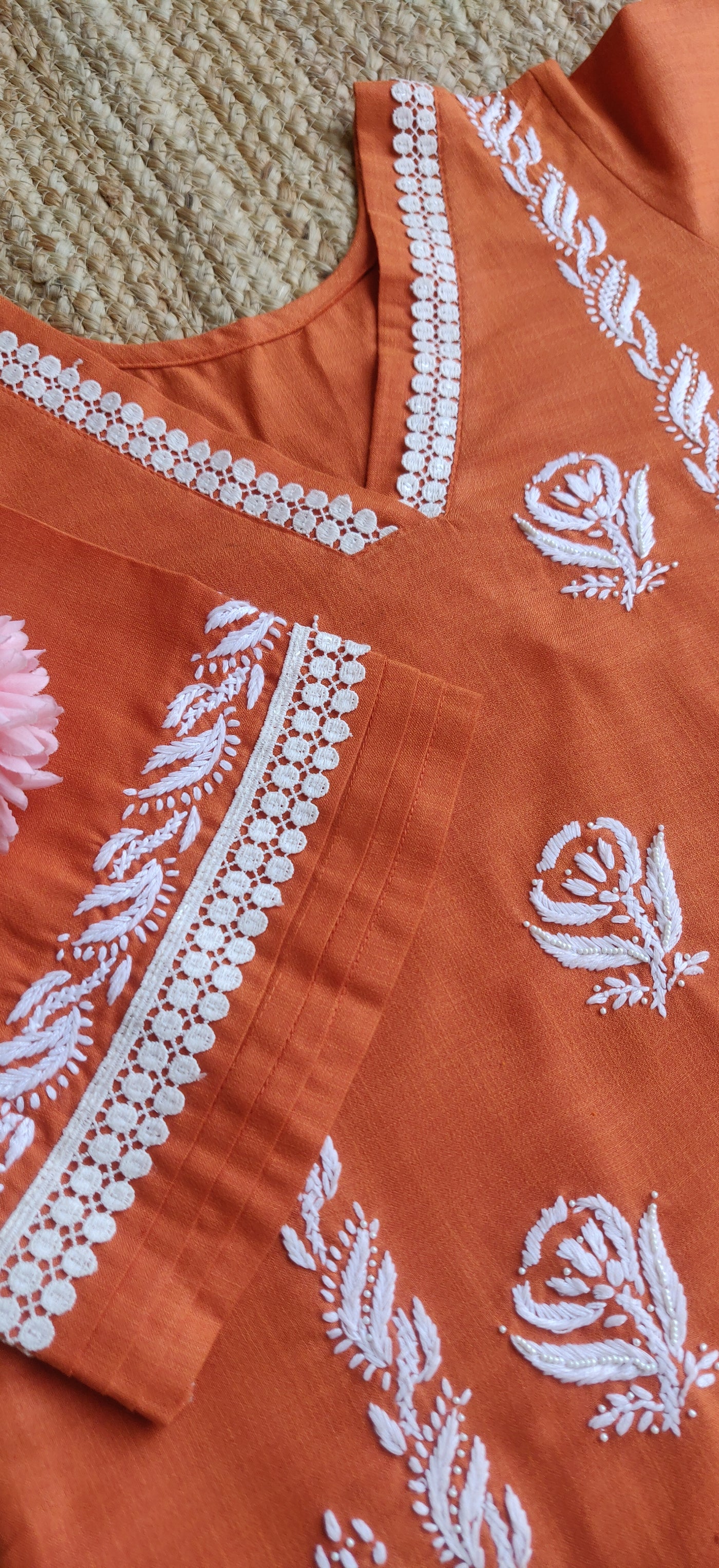 Orange Chikankari Co-Ord Set-Custom Made