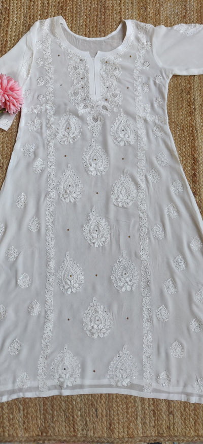 White A-Line Pure Georgette Chikankari Kurta -Custom Made