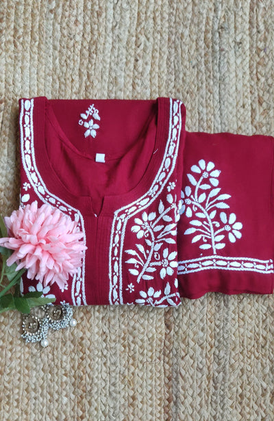 Maroon Rayon Chikankari Set