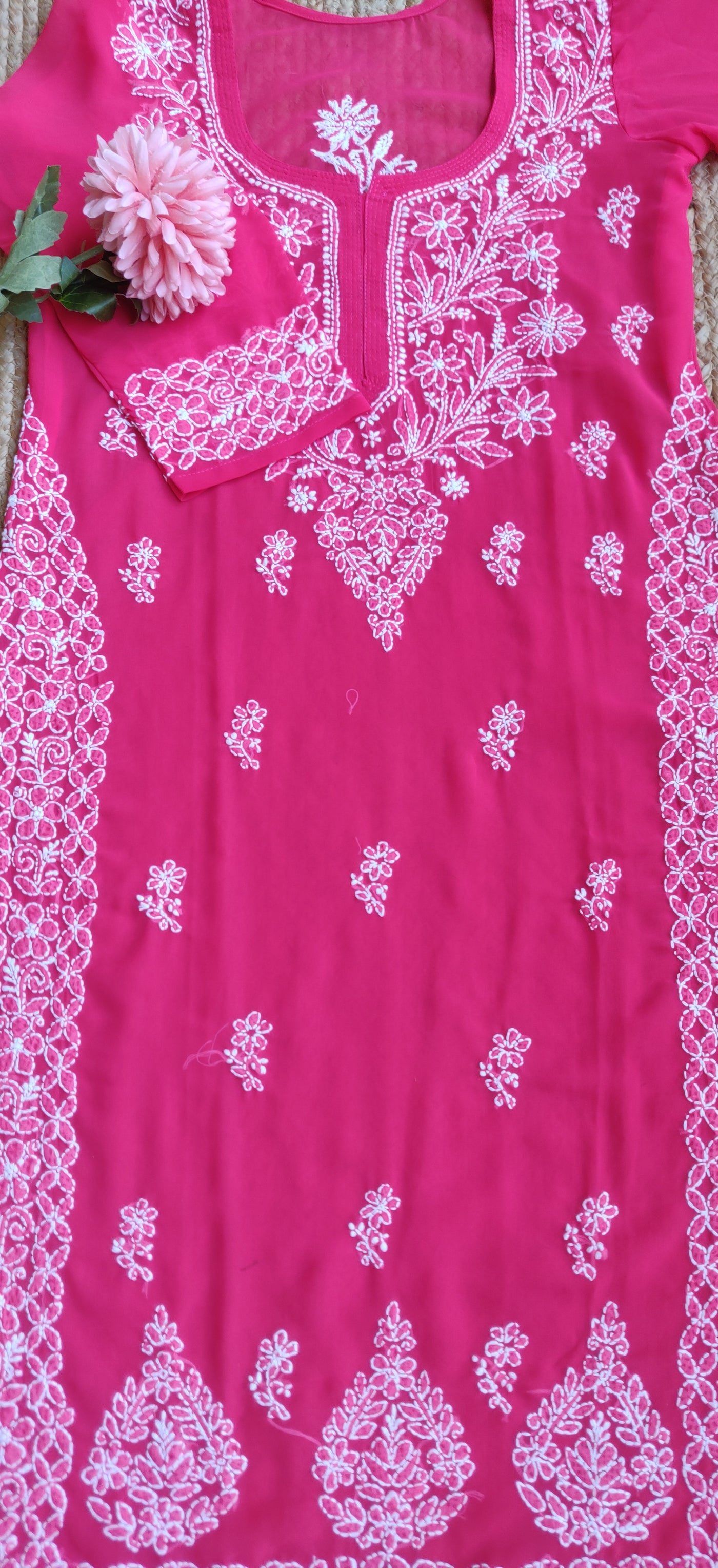 Pink Georgette Chikankari kurta