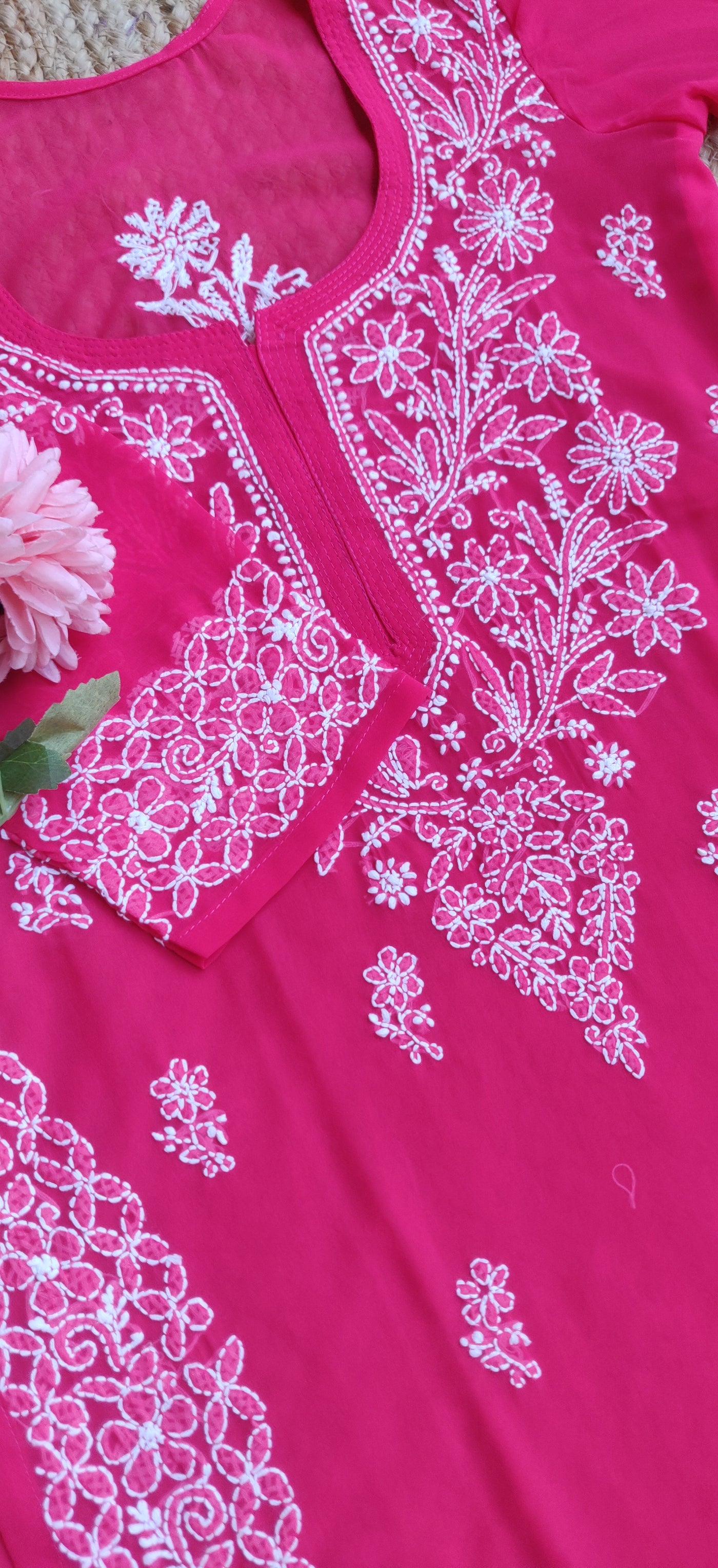 Pink Georgette Chikankari kurta