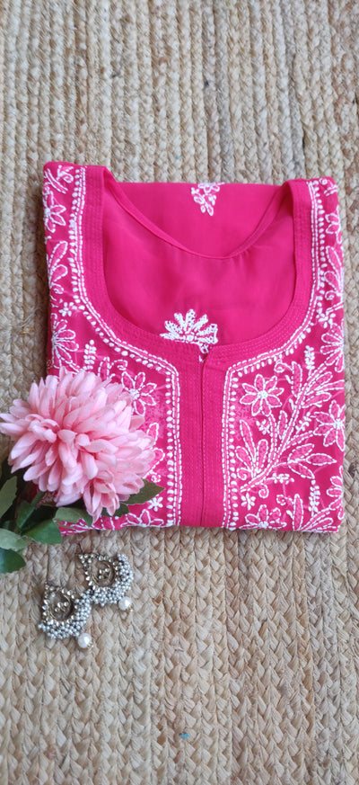 Pink Georgette Chikankari kurta