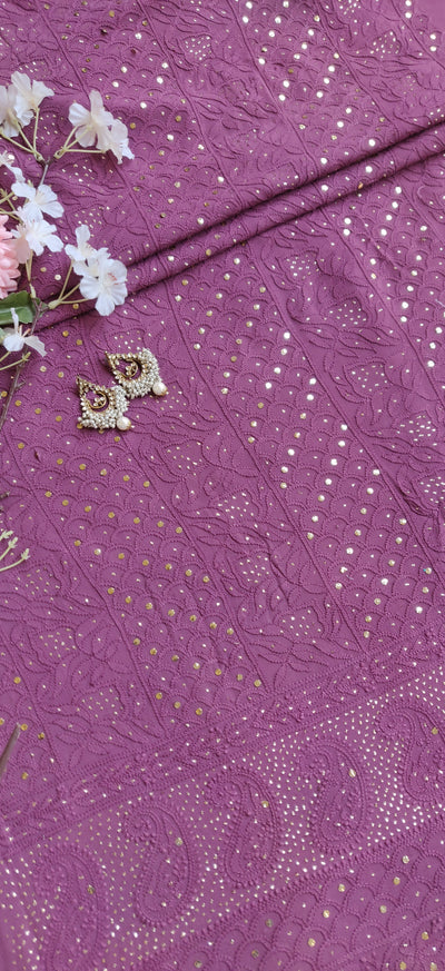 Wine Pure Georgette Chikankari Kurta Dupatta Fabric