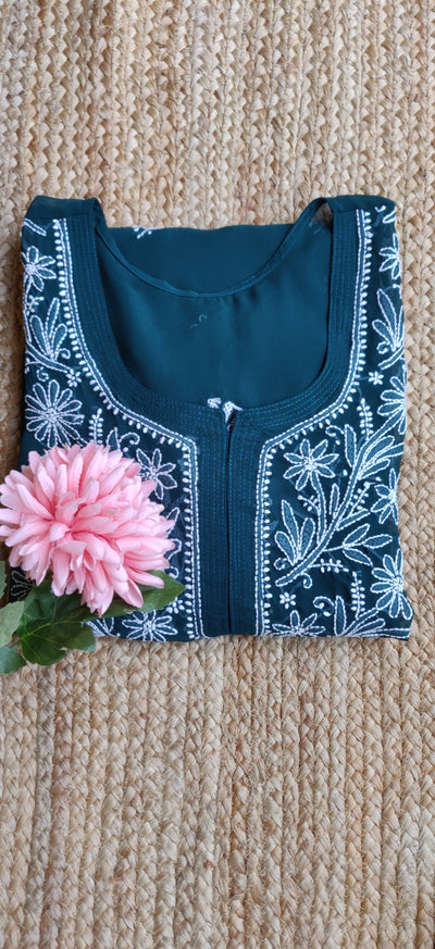 Dark Green Georgette Chikankari Kurta