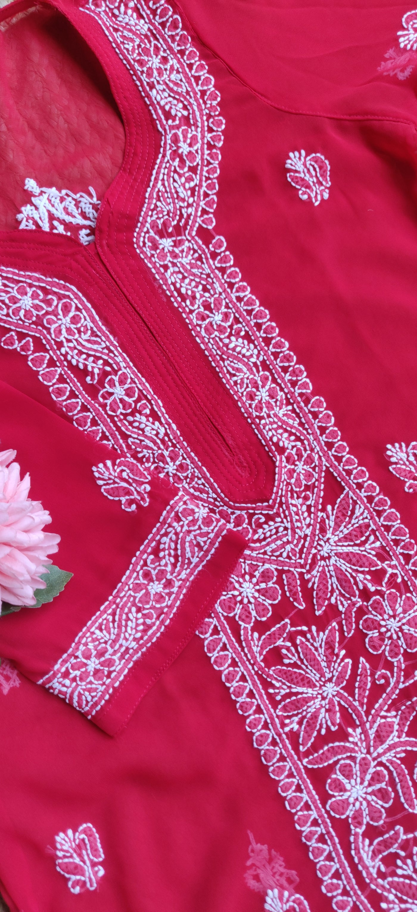 Red Georgette Chikankari Kurta