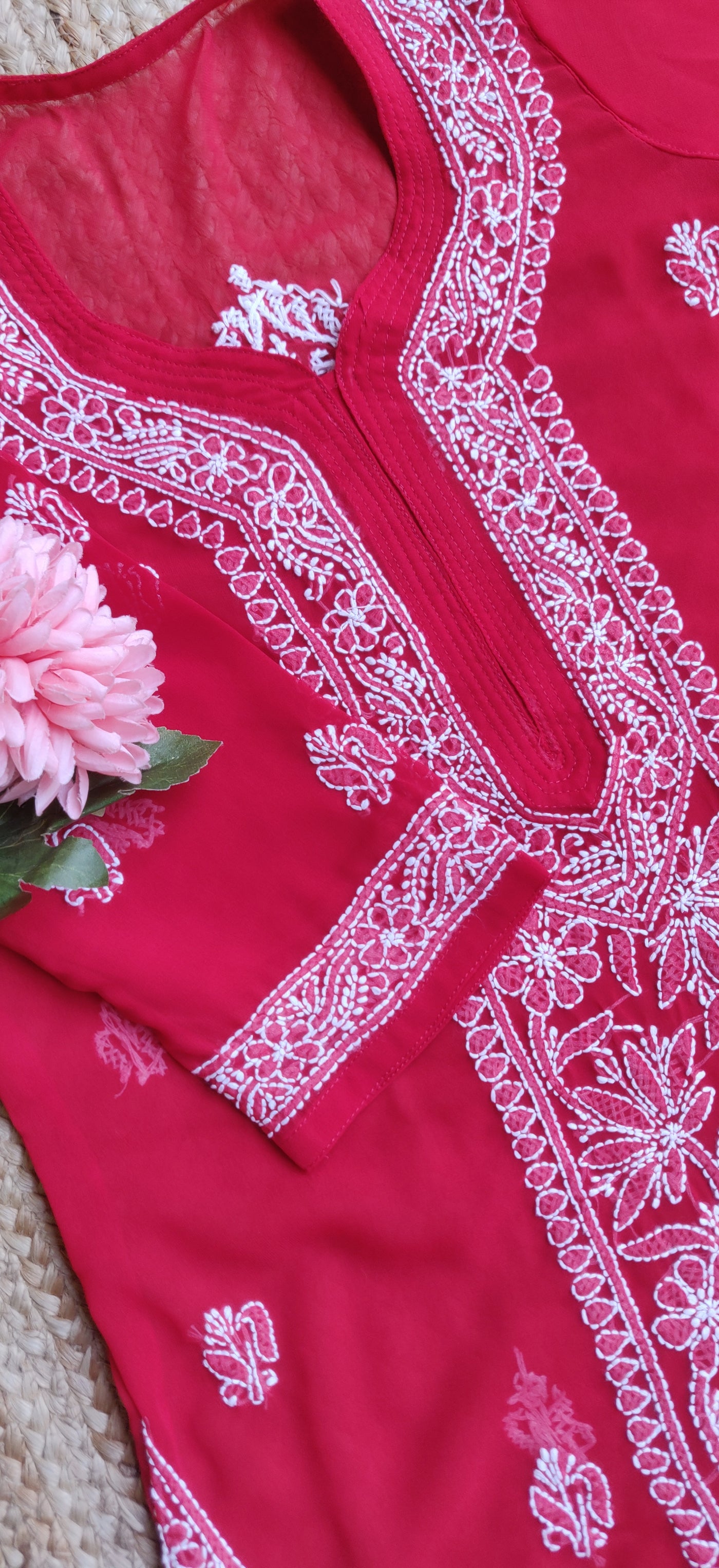 Red Georgette Chikankari Kurta