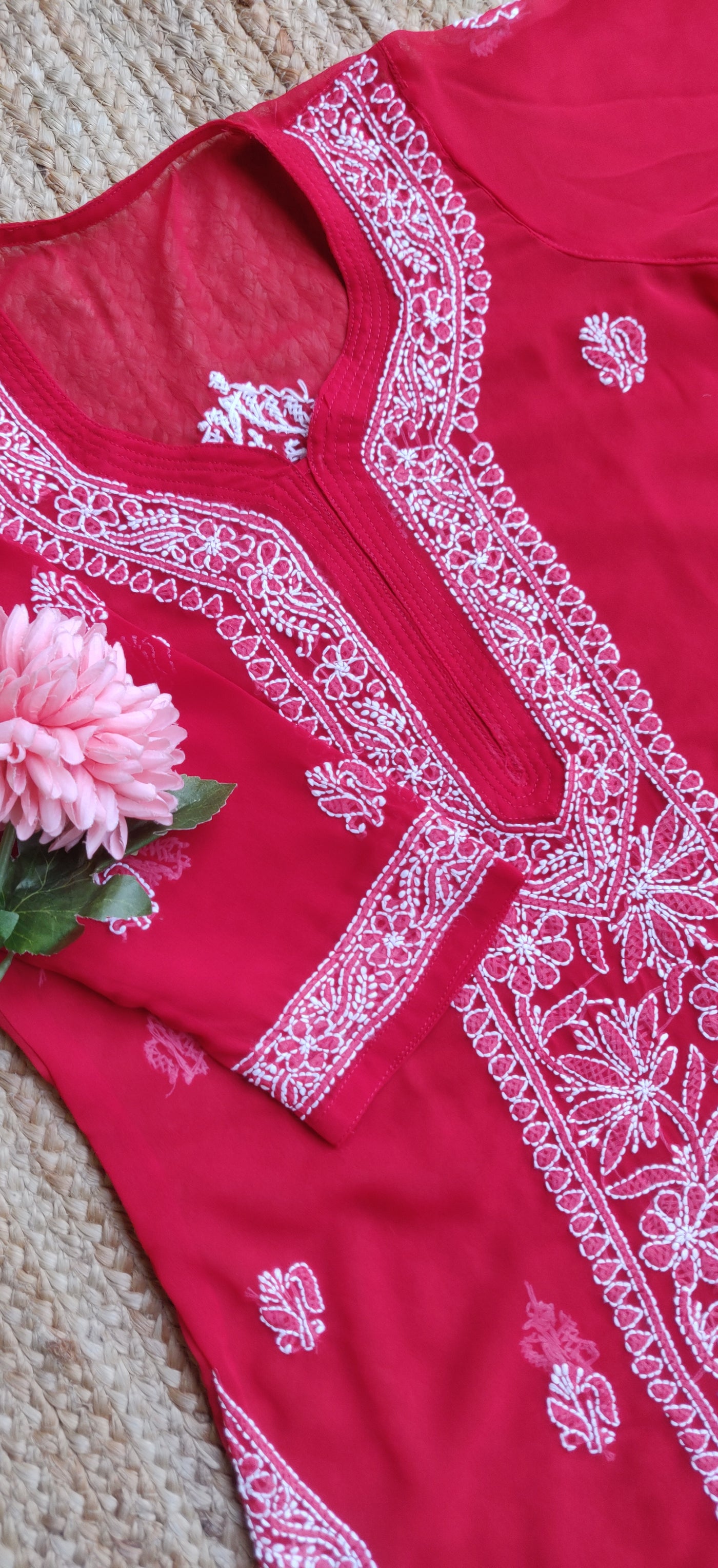 Red Georgette Chikankari Kurta