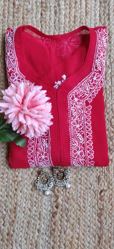 Red Georgette Chikankari Kurta