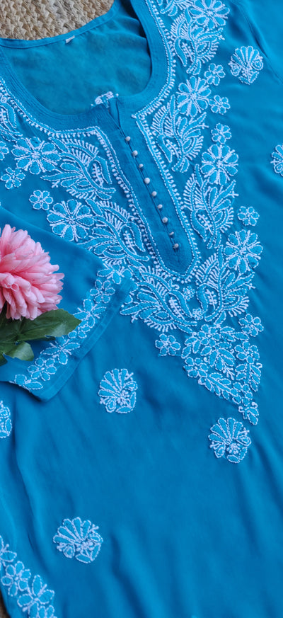 Sky Blue Georgette Chikankari Kurta