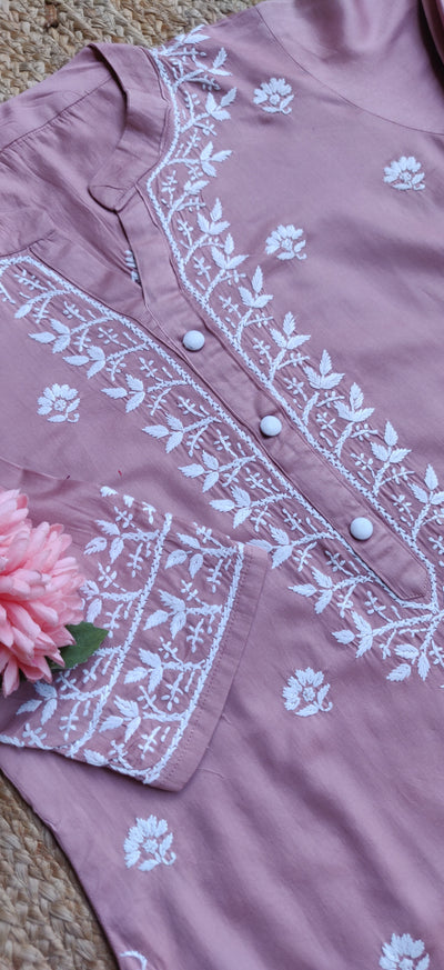 Mauve Silk Cotton Chikankari Co-Ord set