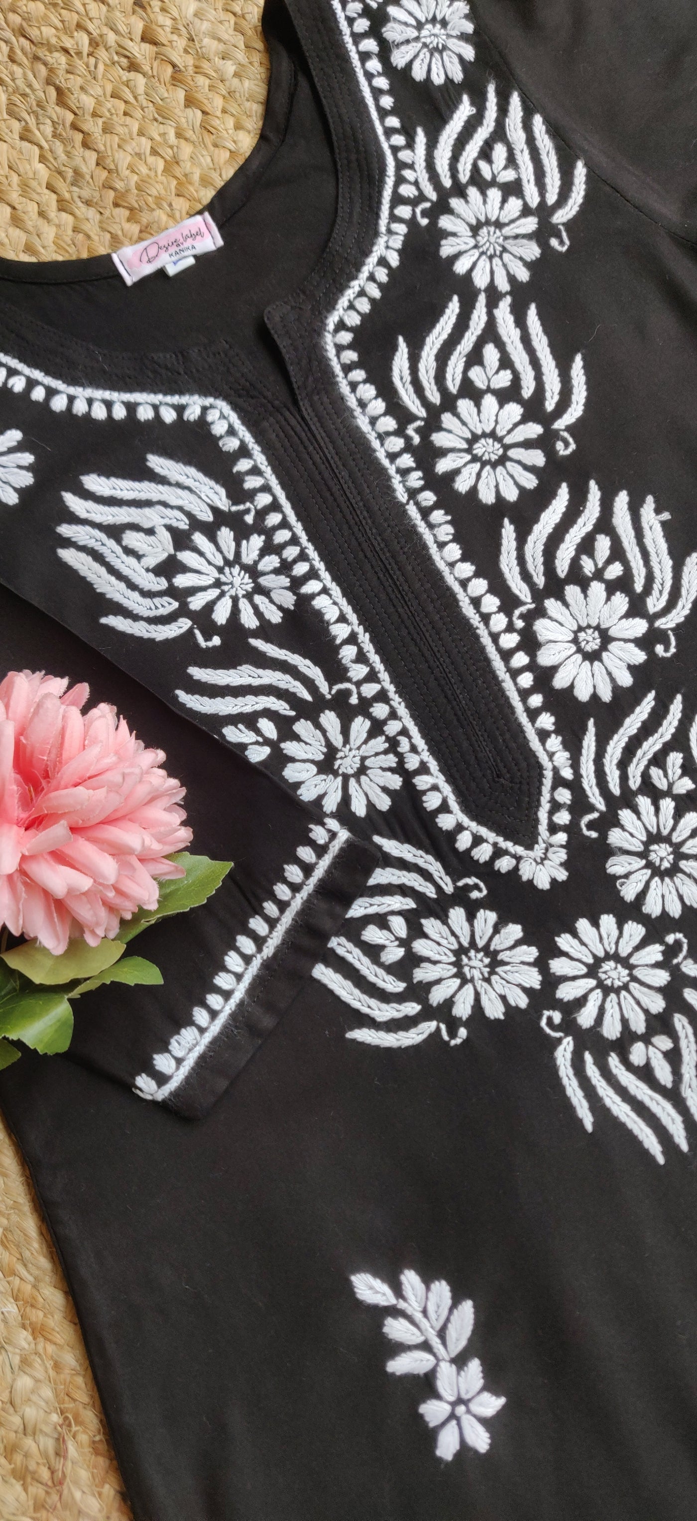 Black Rayon Chikankari Kurta- Custom Made