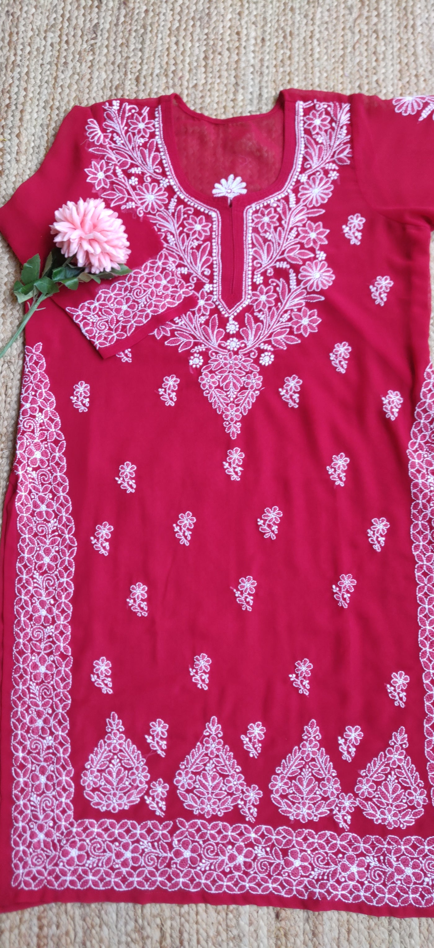 Maroon Georgette Chikankari Kurta