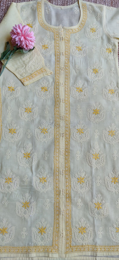 Yellow Cotton Chikankari Kurta